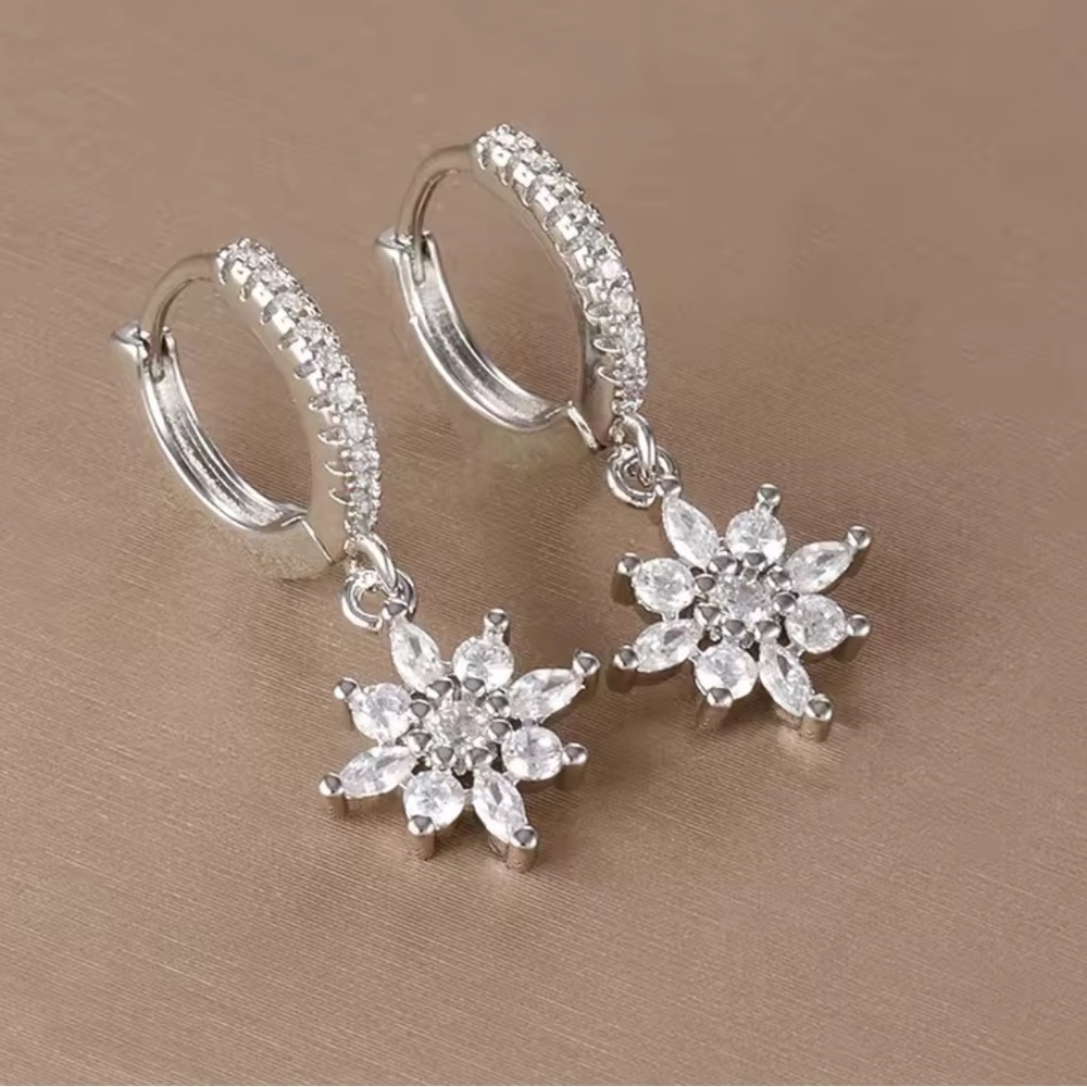 Silver Floral Crystal Earrings